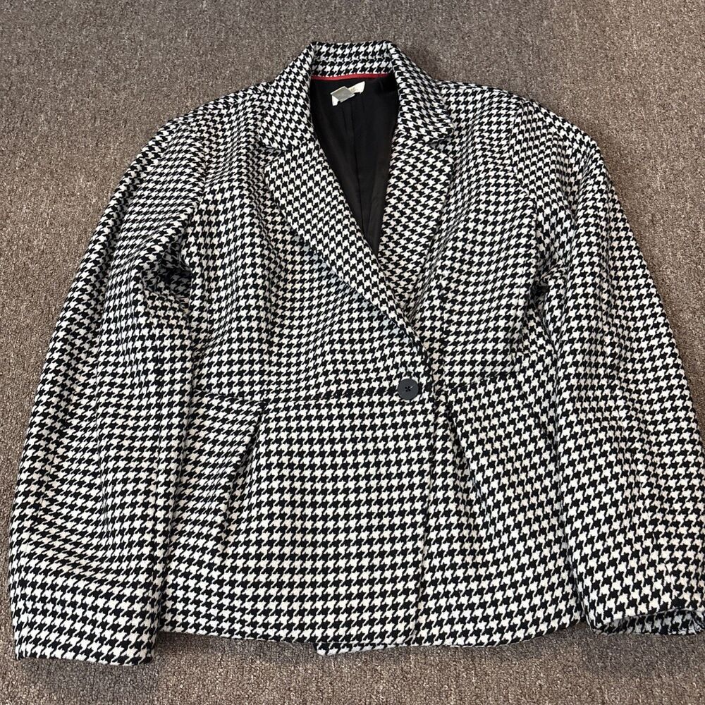 MAEVE By ANTHROPOLOGIE Women's Hourglass Tweed Houndstooth Blazer Jacket Sz L
